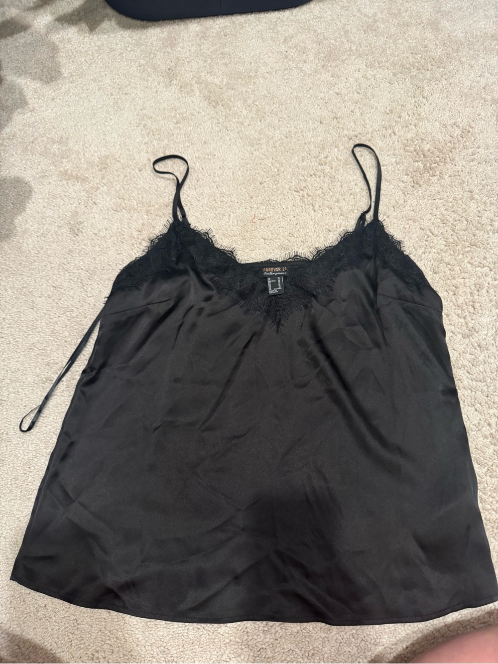 Forever 21 Black Lace Trim Satin Camisole